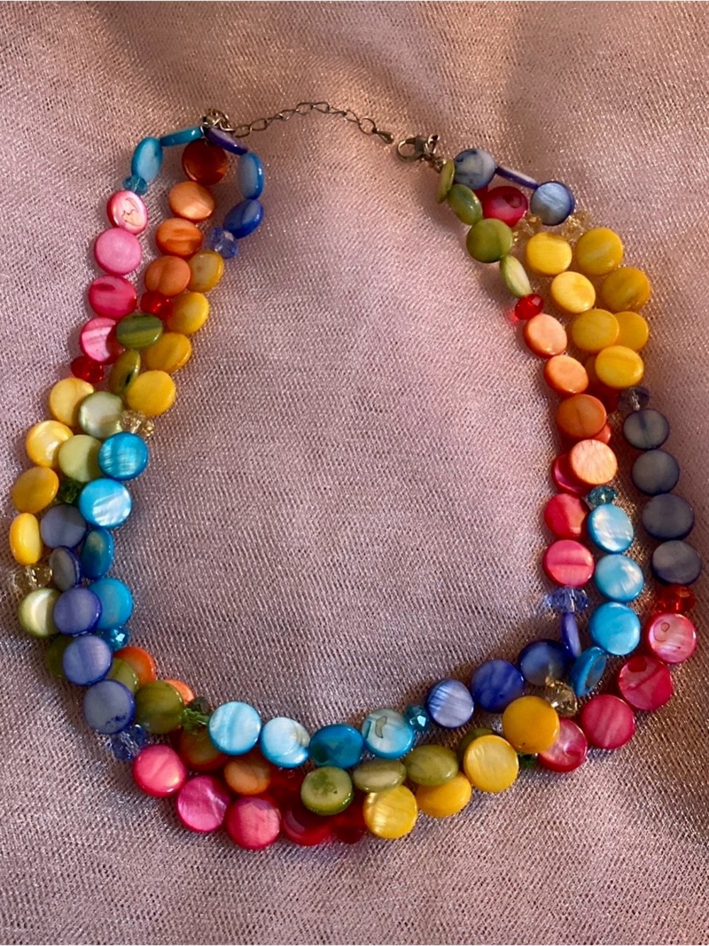 Vintage Multicolor Button Disc Statement Necklace